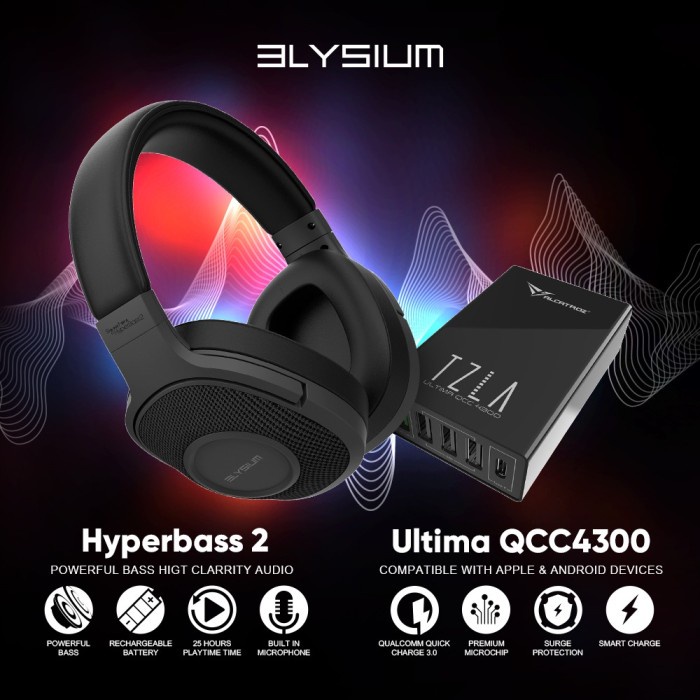 Elysium Signature HyperBass 2 Wireless Bluetooth Over Ear Headphone - HPBASS2+QCC4300