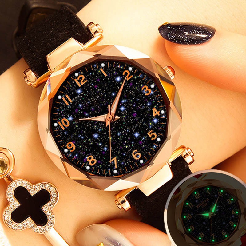 Ready Stock Wanita Langit Berbintang Jam Tangan Tahan Air Versi Korea Sederhana Jam Tangan Kuarsa Dial Bulat