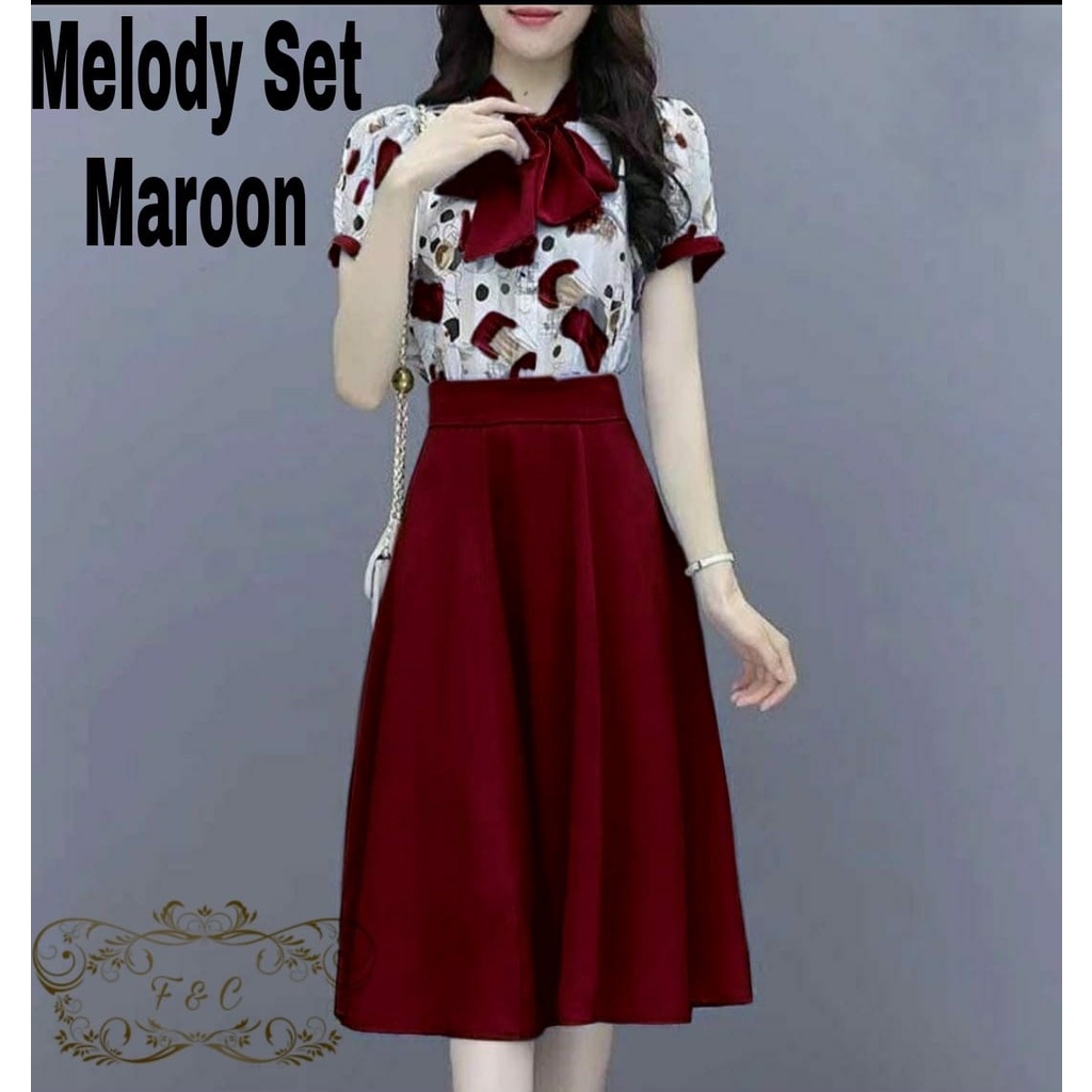 PCS SET MELODY FASHION PAKAIAN WANITA SETELAN ATASAN DAN ROK BAHAN BABYTERRY FE