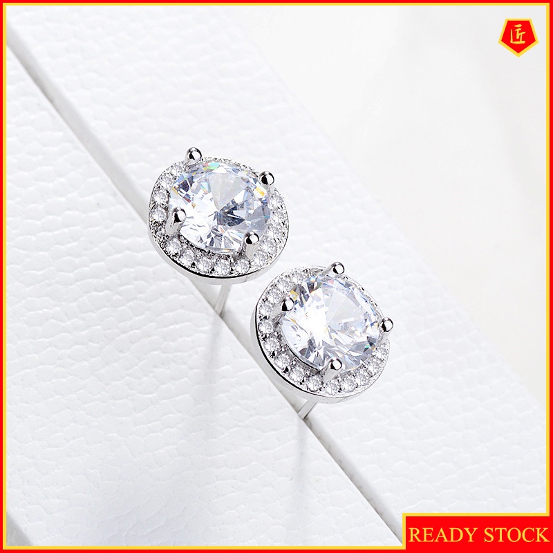 [Ready Stock]Classic Full Diamond Round Studs Women