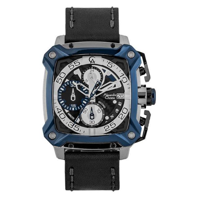 Alexandre Christie AC 3038 MC LUBBA Chronograph Men Black Dial Black Leather Strap
