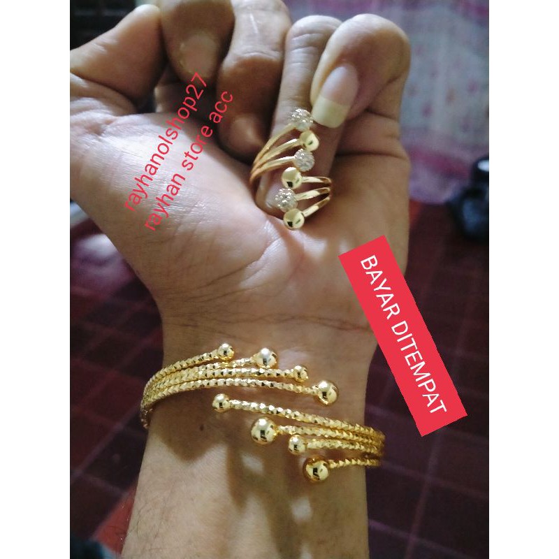 SET Xuping Gelang tangkai delapan free cincin Wanita Dewasa lapis emas 24k