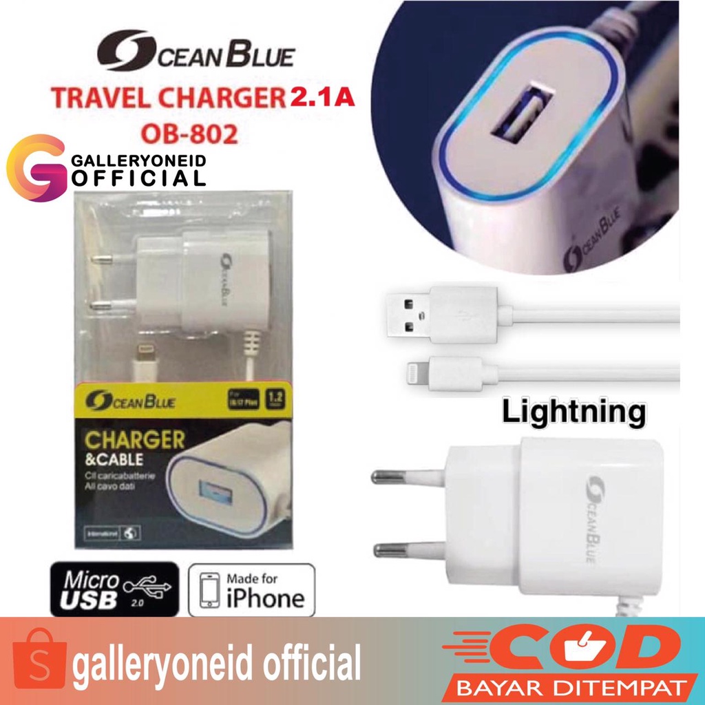 Ocean Blue OB-802 2.4A USB Lightning Charger Hp Fast Charging