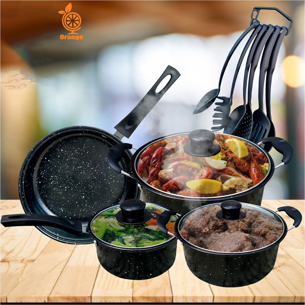 Panci Set Teflon Panci Set Warna Cookware Set Frypan Saucepan Milkpot Free Spatula 6Pcs TG-2 -Panci Set