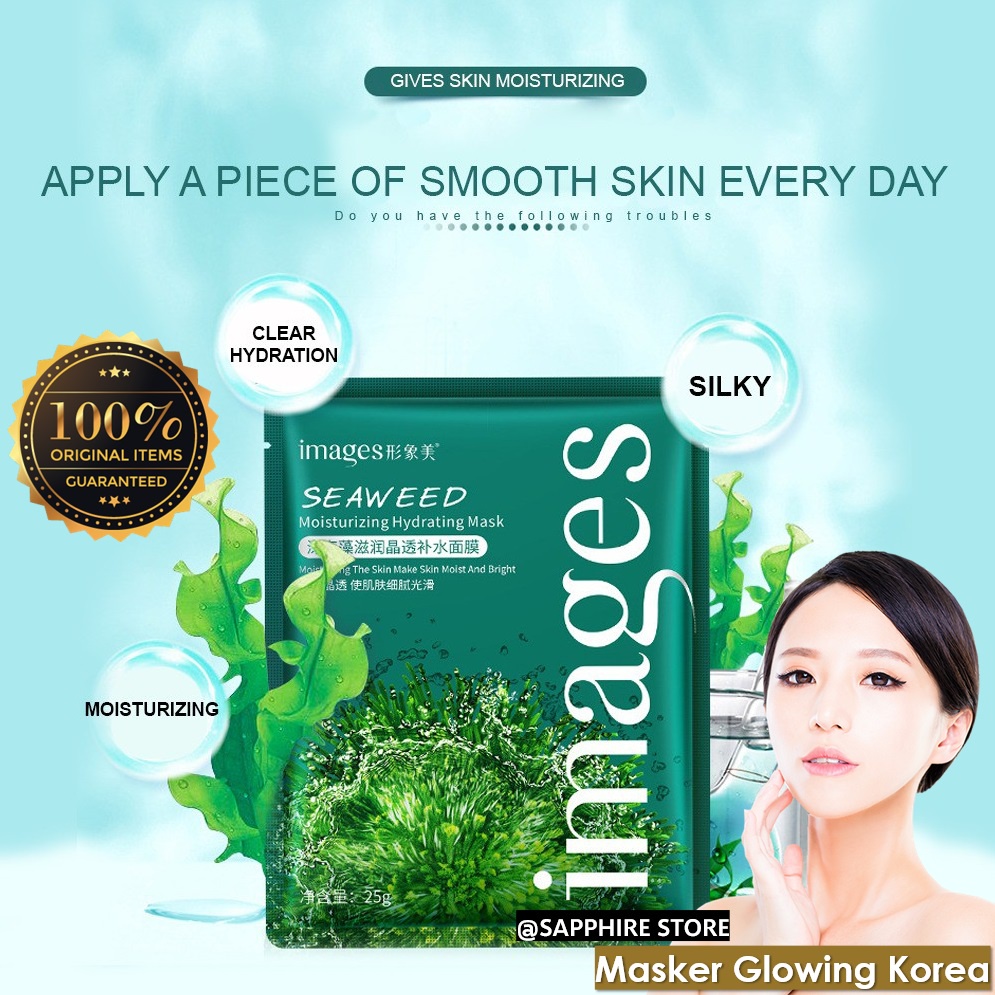 COD – Termurah !!! Masker Wajah Images Seaweed Moisturizing Hydrating Sheet Mask – Masker Wajah Seaweed Aloe Vera / Masker Wajah Pemutih dan Glowing Masker Muka Images Seaweed Whitening Mask / Masker Wajah Organik Viral Tiktok Masker Organik Anti Komedo