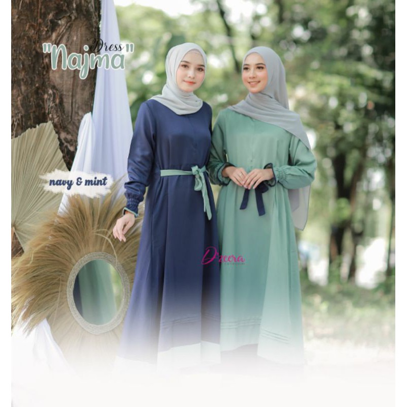 D'zeera Gamis Wanita Seragam Najwa Dress Polos Terbaru Model Serut Pergelangan Tangan Free Masker