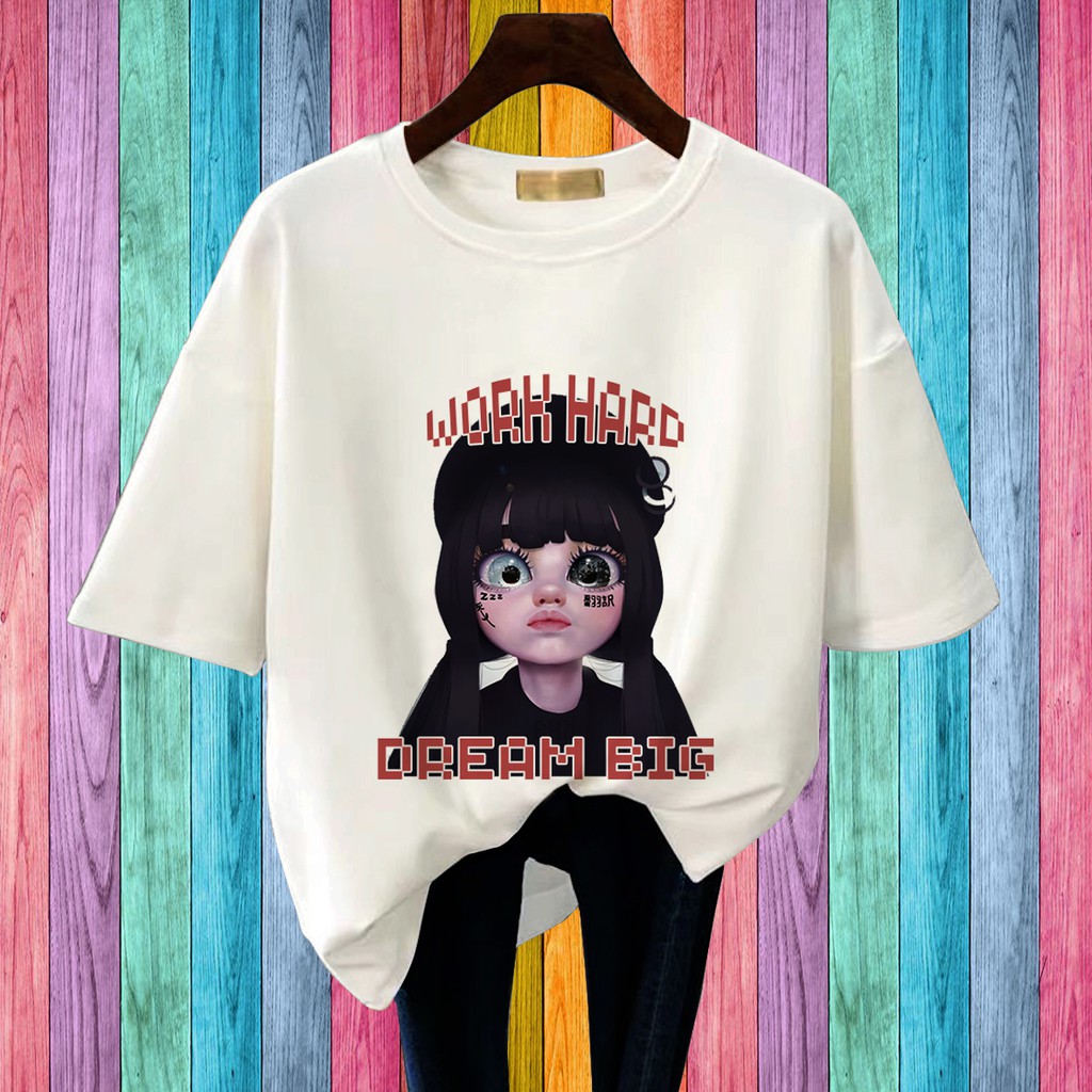 CALVIERO SHOP - BAJU KAOS WANITA ATASAN KAOS PRINT WORK HARD T SHIRT DEWASA