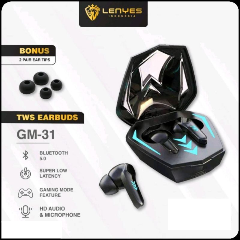 Headset Bluetooth Gaming Lenyes GM31 Low Latency No Delay TWS Gaming