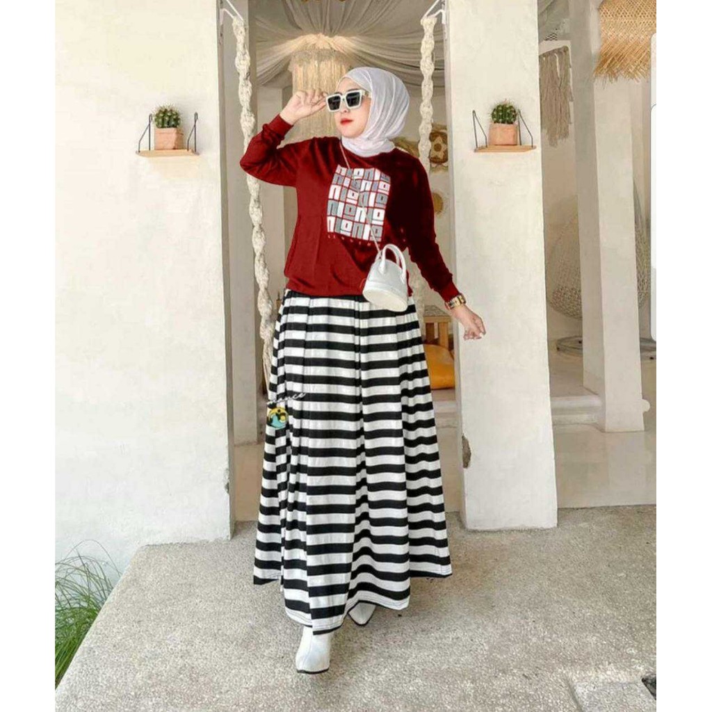 Setelan Rok Wanda Salur Big Size/Set Rok Wanita Jumbo/Fashion Wanita/Terbaru/Termurah/Best Seller/Ju