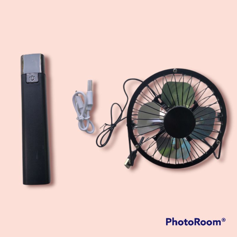 senter powerbank dan kipas angin mini portebel