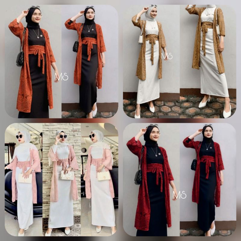 SET CARDI FADRELLA FASHION PAKAIAN WANITA 2IN1 DRESS MAXY DAN CARDI BRUKAT MS ADA VIDEO REAL PICT