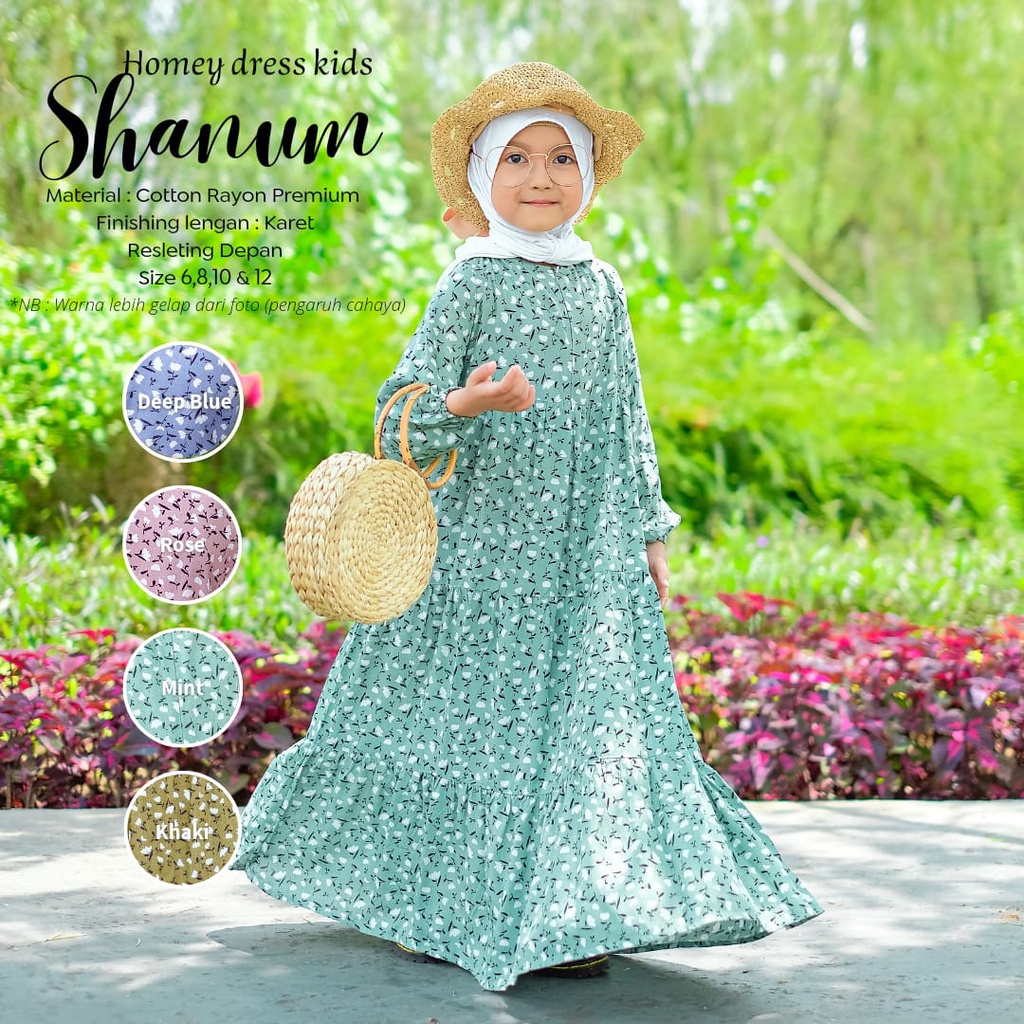 Gamis Anak Perempuan Umur 4 sd 12 tahun_Gamis Anak Bahan Rayon_Homey Dress Shanum Kids_Pakaian Muslim Anak Perempuan