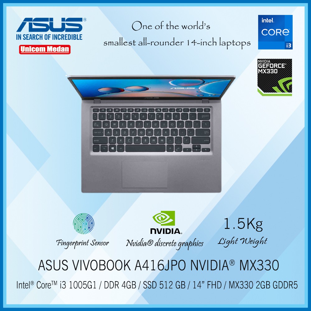 Asus A416JPO i3-1005G1/DDR4 4GB/512GB SSD/ NVIDIA MX330/14 FHD/ WIN10