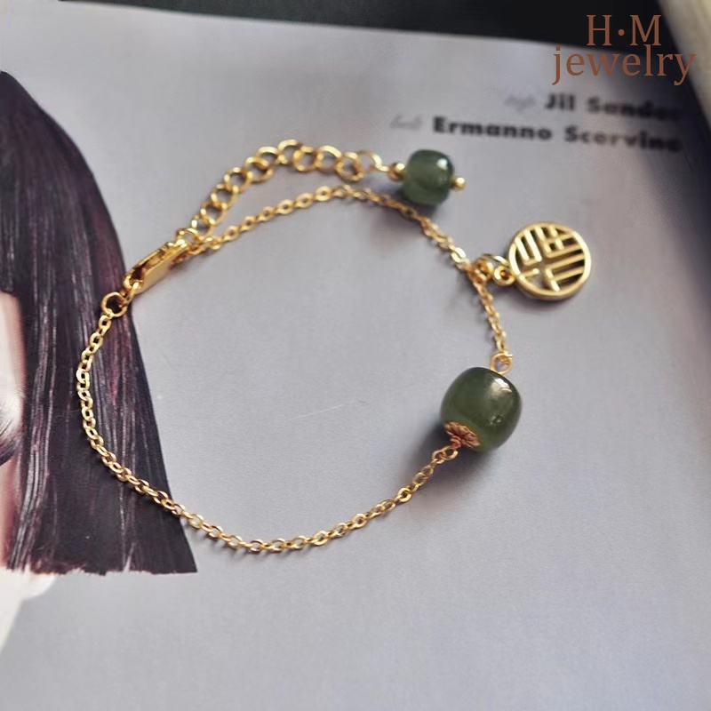 Gelang Tangan Manik-Manik Batu Jade Hetian Vintage Untuk Wanita