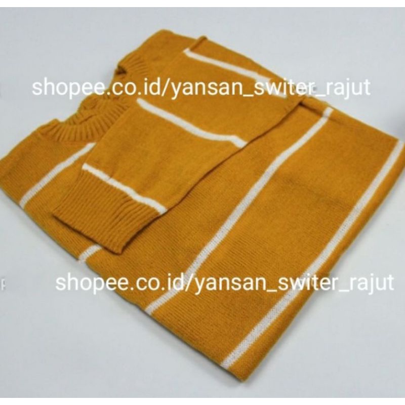 Yansan switer rajut / Bareska Outer knit / sweater oblong polet strip / Sweater rajut model terbaru