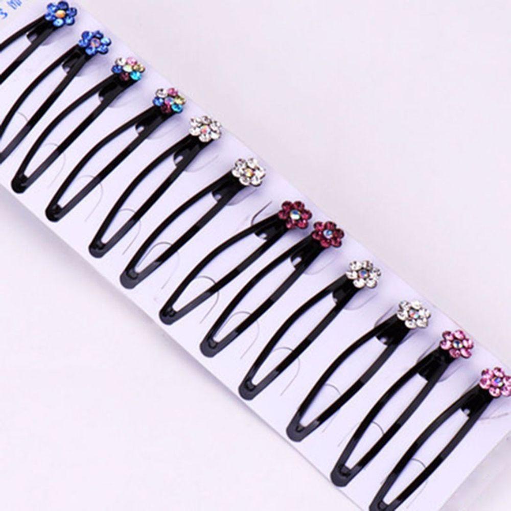 Aksesoris Rambut 12Pcs /set Logam Hitam Klip Rambut Hairgrips Berlian Imitasi Kristal Jepit