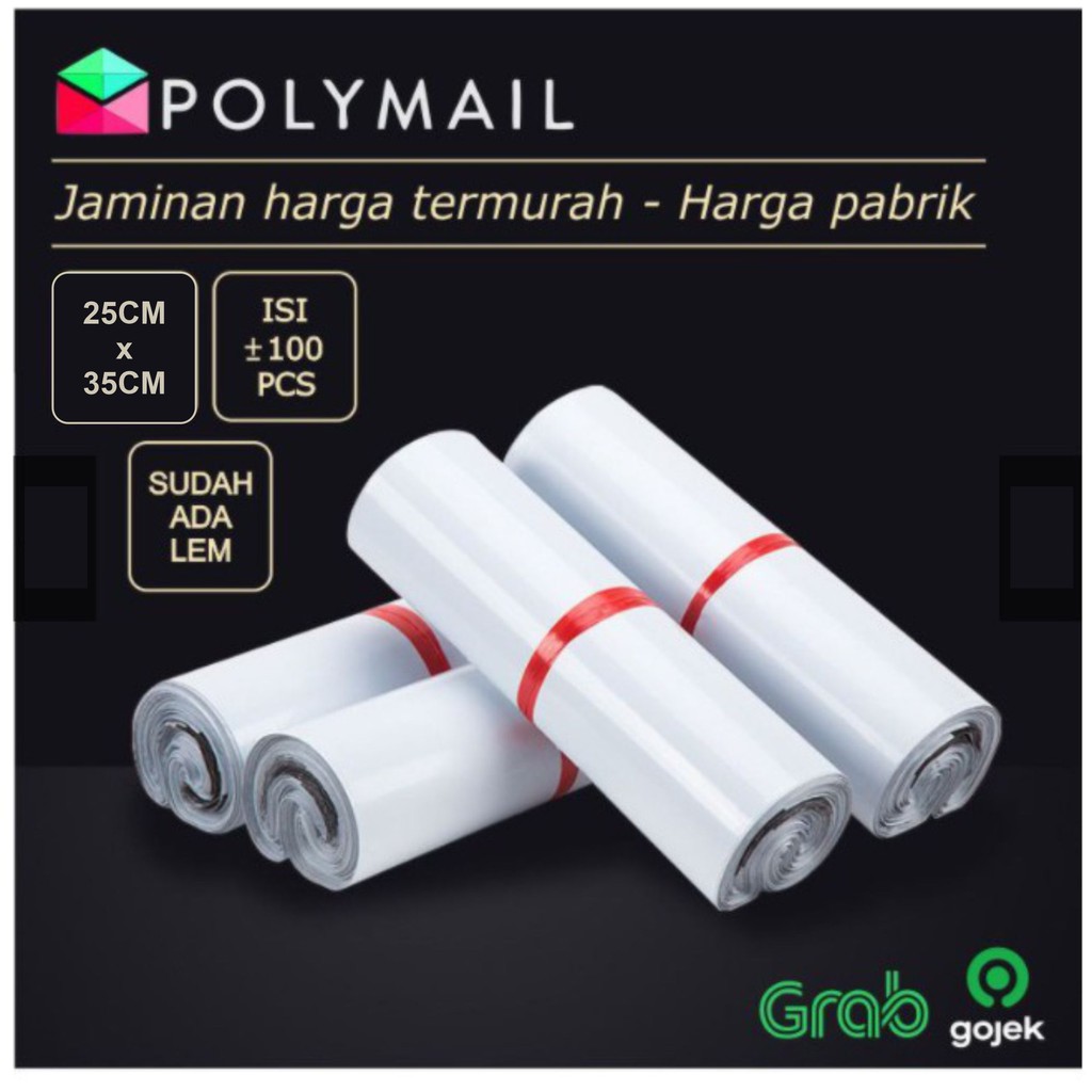 POLYMAILER ±100PCS 25x35CM PUTIH PREMIUM GLOSSY PLASTIK POLYMAILER WHITE