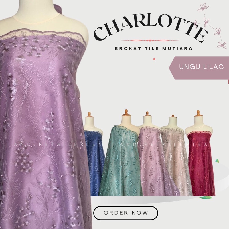 Kain Bahan Kebaya Brokat Akar Tile Mutiara Charlotte warna Lilac