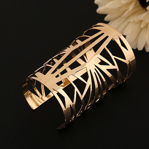 Baru! Fashion Hadiah Perhiasan Gelang Emas Motif Berongga Kekang Cuff