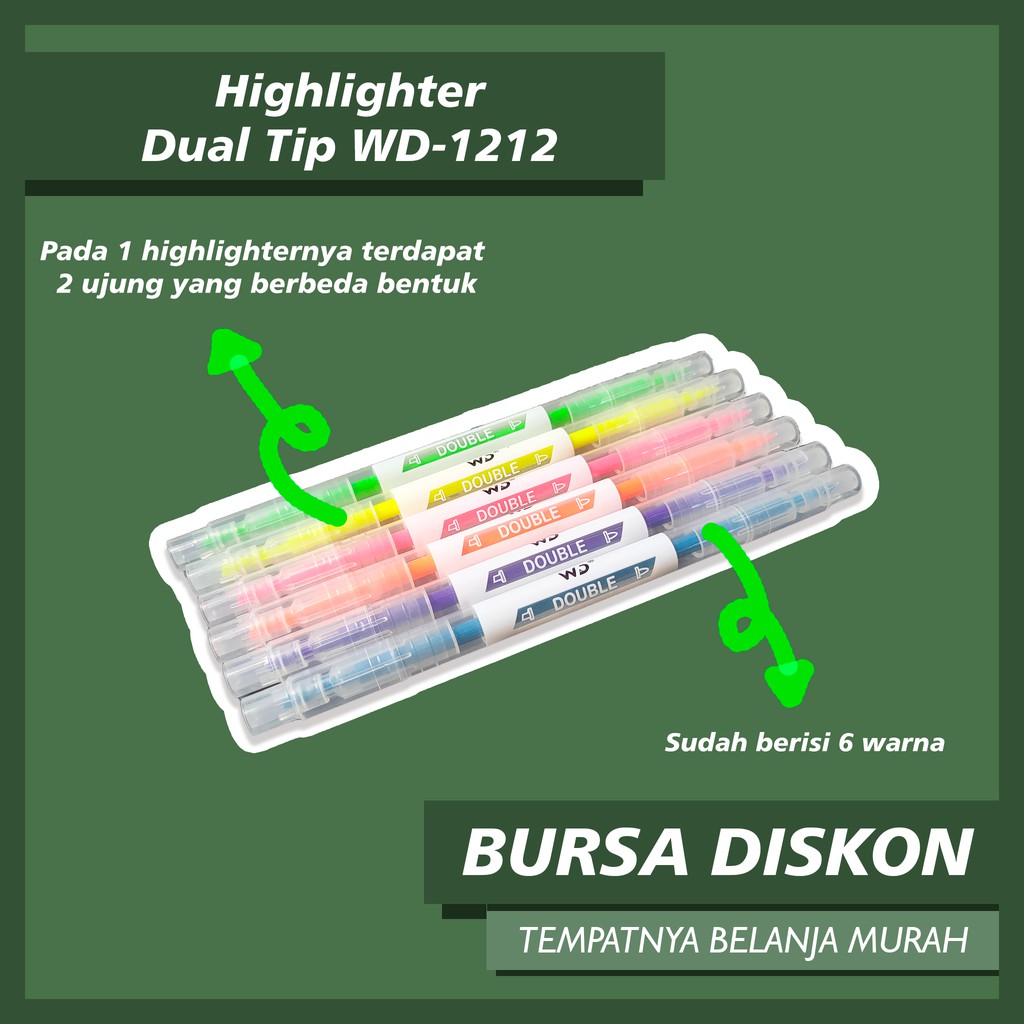 

Highlighter WD-1212 2 Ujung Teks Lighter Alat Tulis Spidol Dual Tip Teks Liner