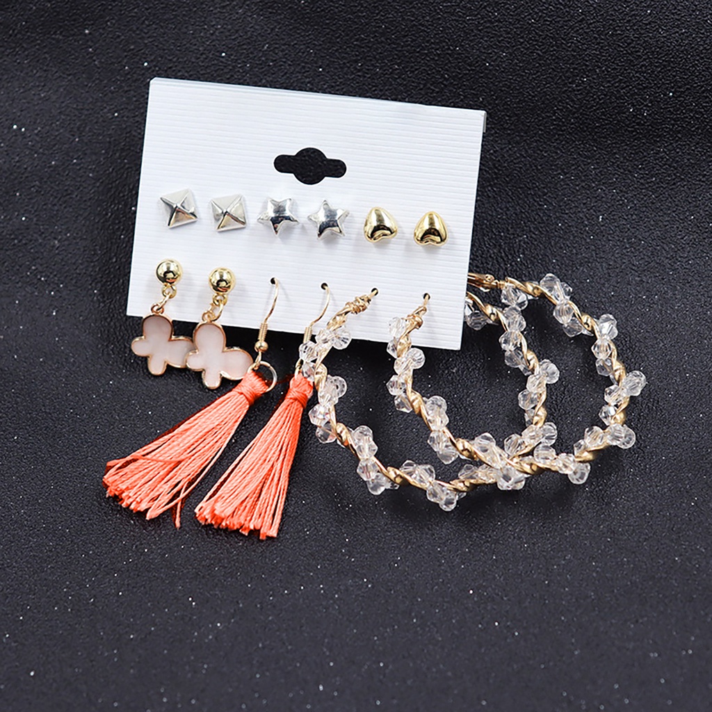 Hu Hu Hu Hu Hu Alat Bantu Pasang Kacamata♡ 6 Pasang / Lembar Anting Juntai Bentuk Lingkaran Besar Aksen Mutiara Tiruan Untuk Wanita