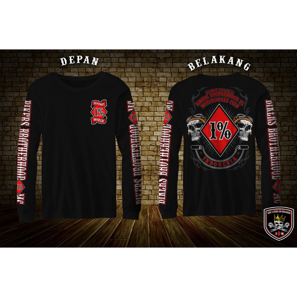 Kaos Bikers Brotherhood 1% MC Panjang Hitam Original Free Sticker
