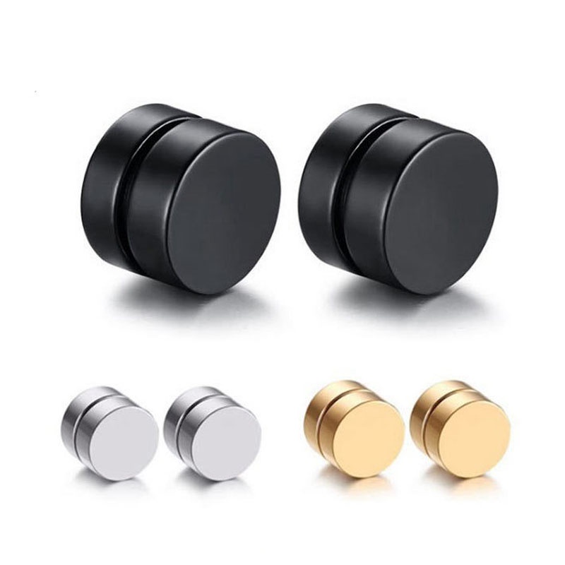 Anting Klip Tanpa Tindik Bahan Titanium Steel Warna Hitam Permen Gaya Korea Untuk Pria Dan Wanita