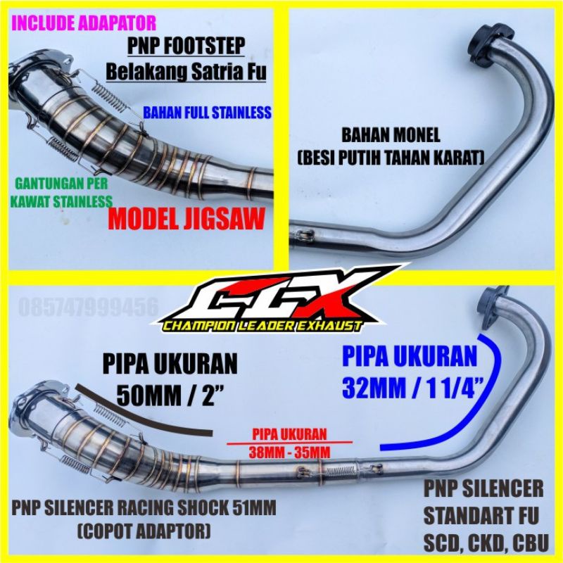LEHER KNALPOT SATRIA FU 150 PNP SILENCER STANDAR FU. Pipa Header Kenalpot FU + Adaptor. Terlaris