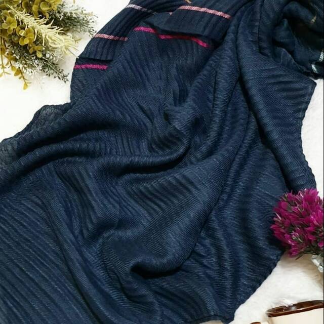 Hijab Pashmina viscose plisket premium stripe series biru