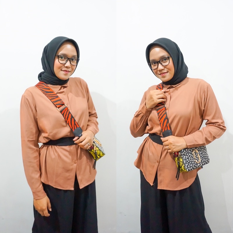 JIHAN BASIC SHIRT ATASAN KEMEJA KERJA PAKAIAN FORMAL KANTORAN WANITA JUMBO POLOS SIZE M, L &amp; XL UKURAN LD 100 110 120 BAHAN SHAKILA PREMIUM SUPER ADEM TERMURAH BY ZENIC_ID BISA COD