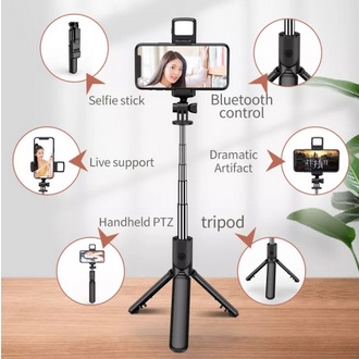 BESTPROMO TRIPOD TONGSIS BLUETOOTH REMOTE SELFIE STICK LED FLASH TRIPOD HP PORTABLE ROTATABLE