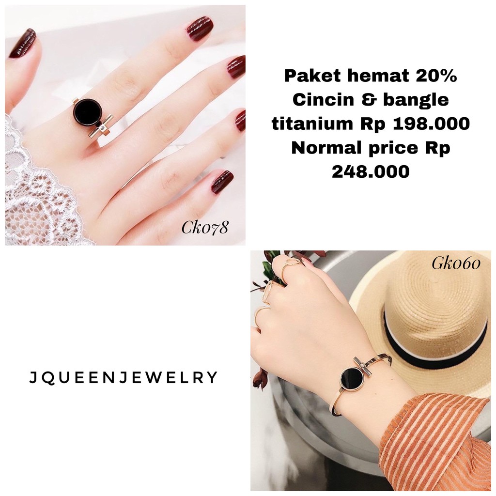 Paket hemat set cincin dan gelang bangle titanium anti karat import PH003