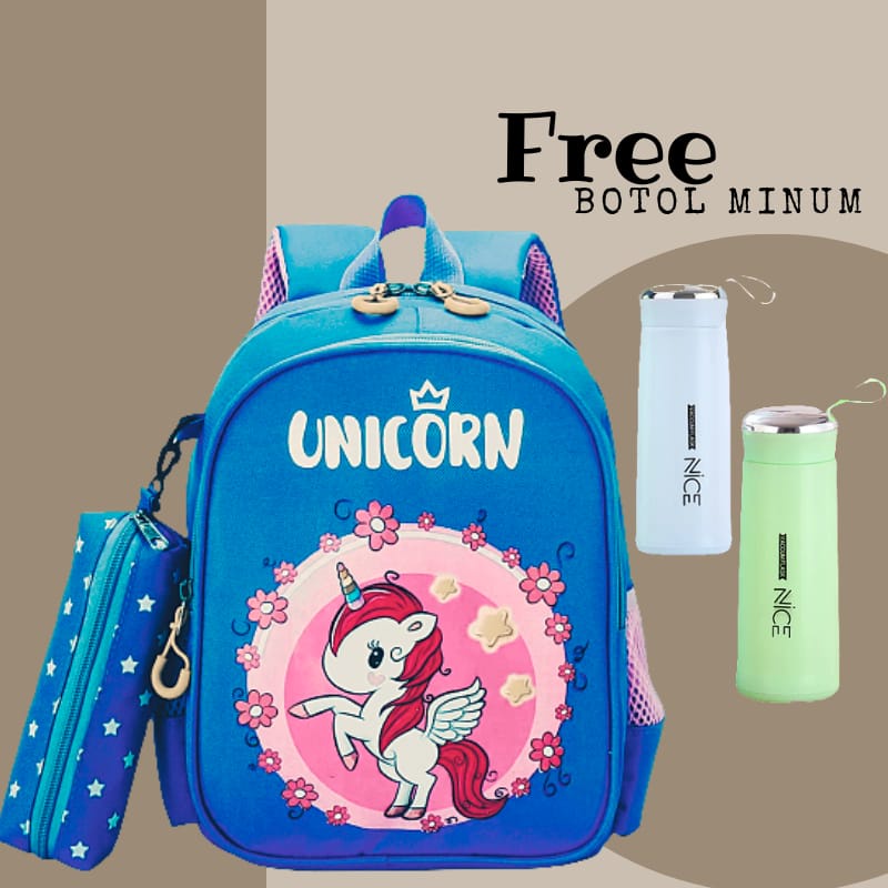 Tas Ransel Anak Sekolah Karakter Fashion Model Pola Kartun Unicor Mahkota ( Bisa Cod )