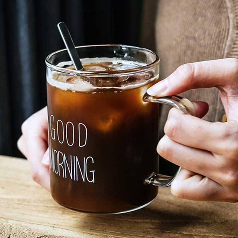 Gelas Cangkir Kopi Glass Coffee Mug Desain Good Morning 400ml - MD19