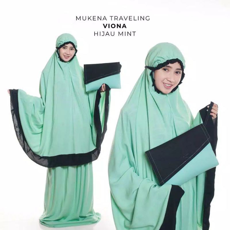 Nanoystore - Mukena Dewasa Katun Rayon Traveling Motif Viona Warna Hijau Mint