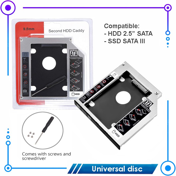 HDD Caddy Tipis (Slim) 9.5mm Sata To Sata III / Dvd Slot To Hdd Slot