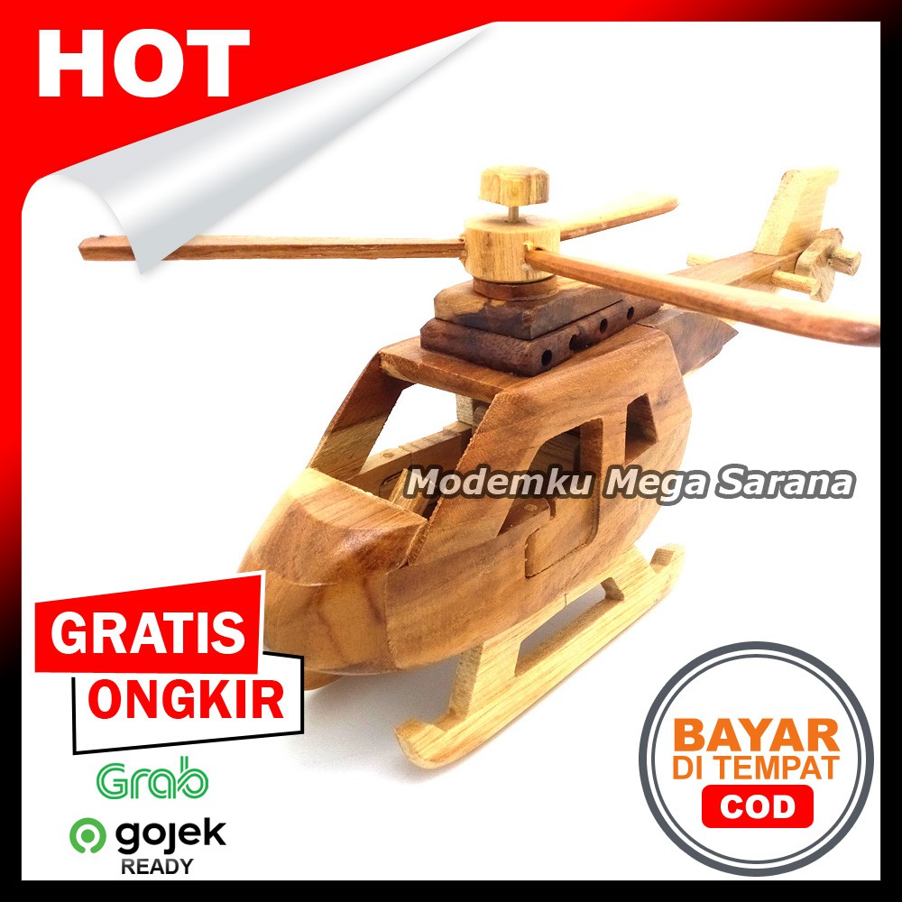 Miniatur Helikopter Kayu 27x12x17 cm