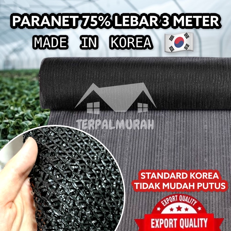 SATU ROLL Paranet 75% Korea 100 x 3 meter Rajut V Tebal Awet Murah (jaring shading net)