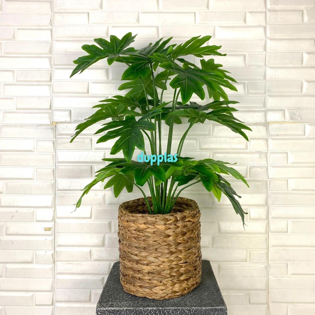 Pohon Daun Monstera Jari Philo X18 Semi Latex Pot Dasar Cover Eceng Gondok Tanaman Artificial Hias D