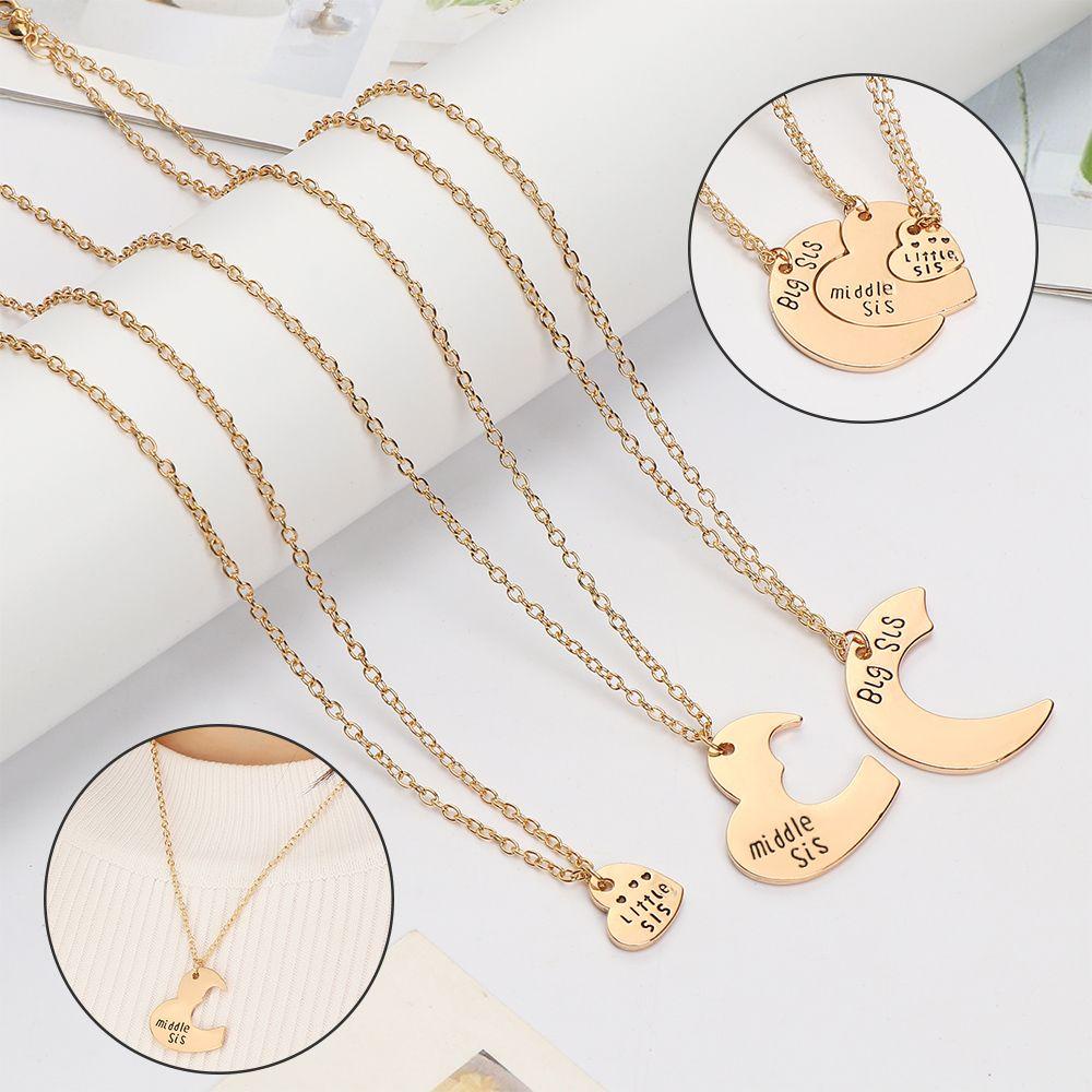 3pcs / Set Kalung Rantai Dengan Liontin Bentuk Hati Motif Tulisan Big Sis Untuk Saudara Perempuan