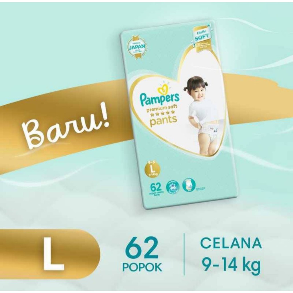 Pampers Premium Soft Pants Pant L-62 / L62  L 62 - Popok Celana Bayi Anak