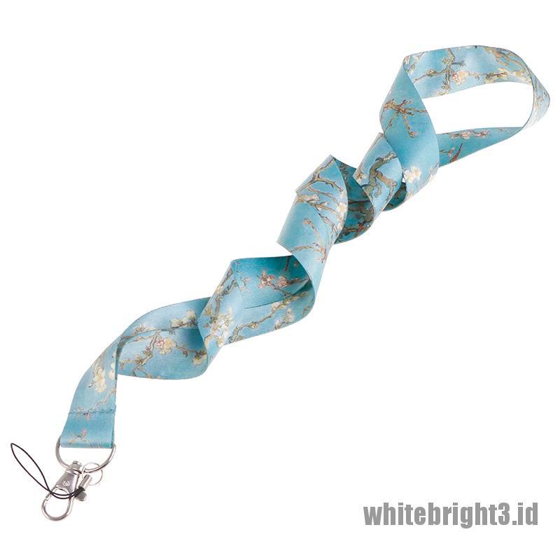 &lt; White3 &gt; 1pc Tali Lanyard Motif Tulisan Van Gogh Untuk Kartu ID / Handphone