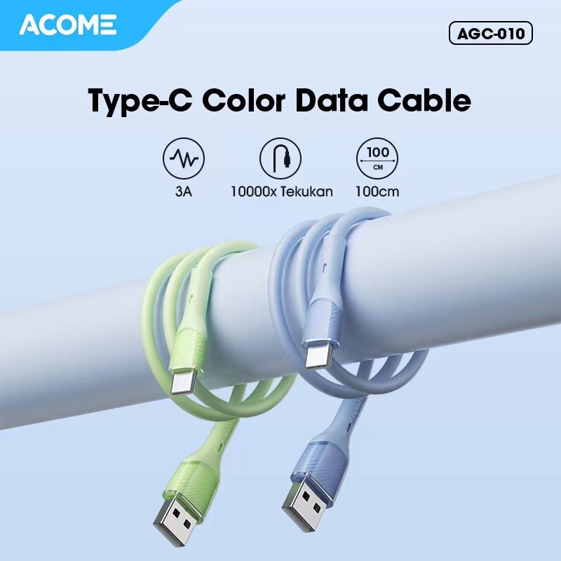 ACOME AGC010 Kabel Data Type C Fast Charging 18W 1 Meter Seri Warna Warni - Garansi Resmi 1 Tahun