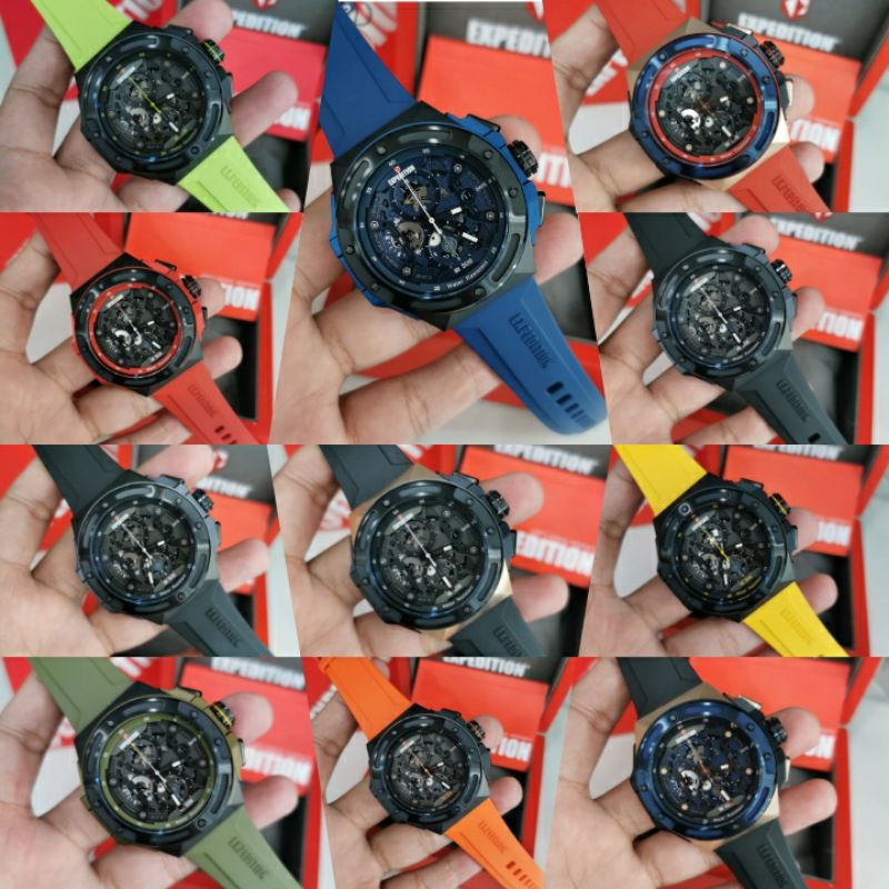 Jam Tangan Expedition 6818 E 6818 Exp 6818 Men tali Karet Mesin Baterai Original Uk. d4.8m +box orig