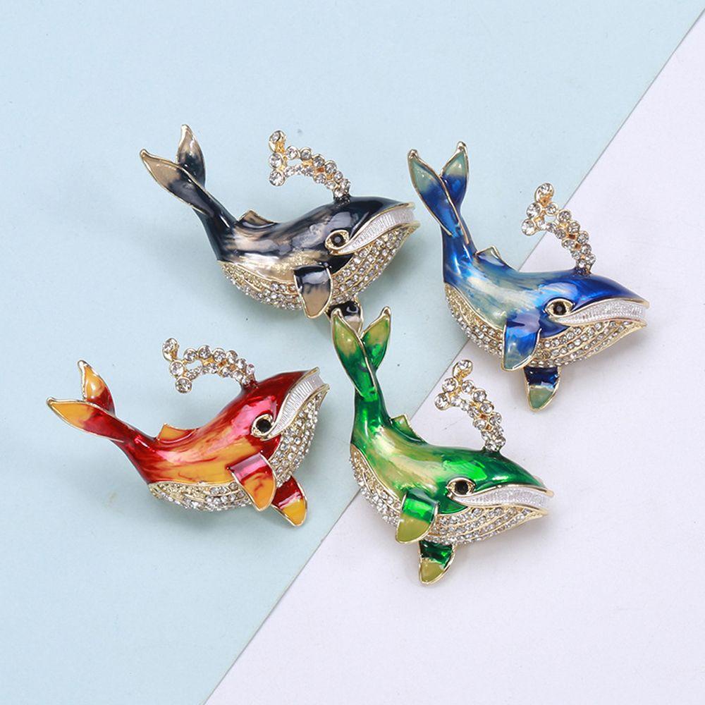 Mxbeauty Bros Pin Enamel Bentuk Ikan Paus Aksen Berlian Imitasi Bahan Alloy Gaya Korea