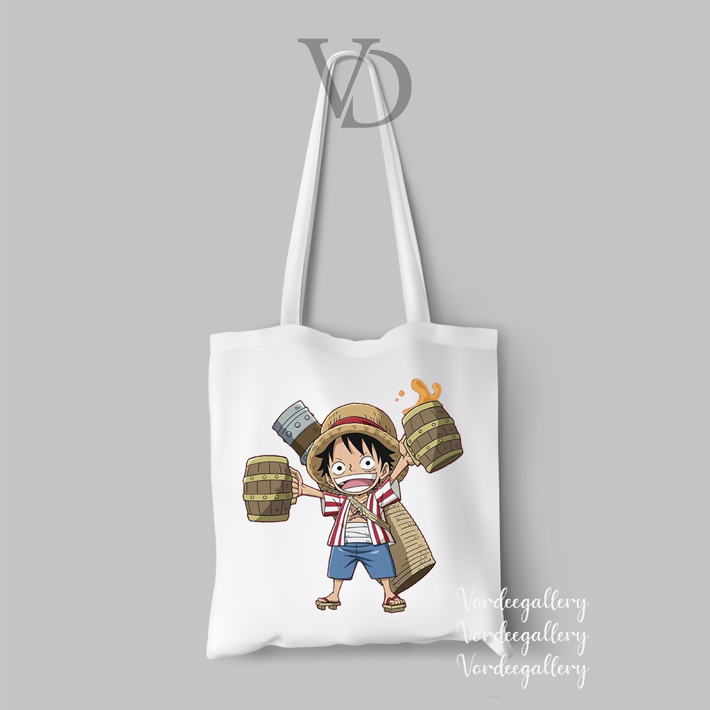 tote bag kanvas gambar one piece chibi cute nami luffy zoro / tas anime jepang ver 1
