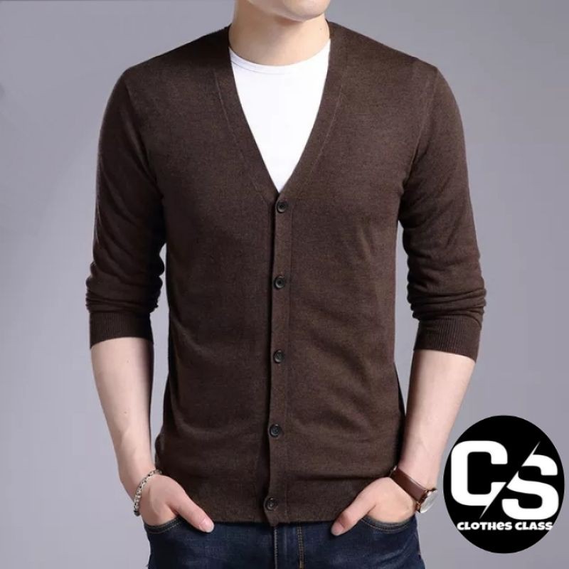 Cardigan Knitewear Pria/Cowok Casual Lengan Panjang V-Neck Bahan Cotton Nyaman di Kulit