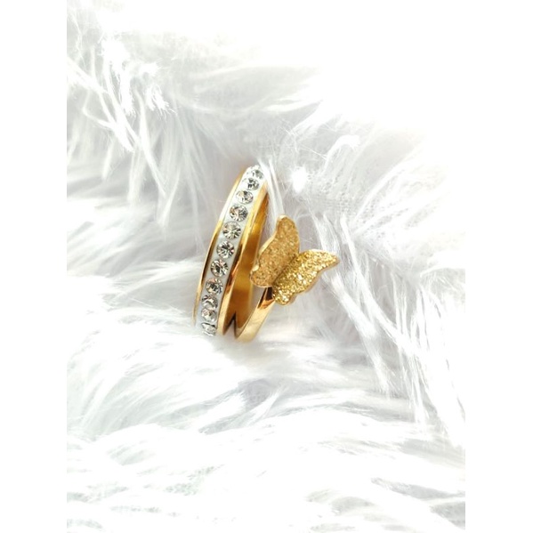 Cincin Fashion Titanium Warna Emas Wanita X3