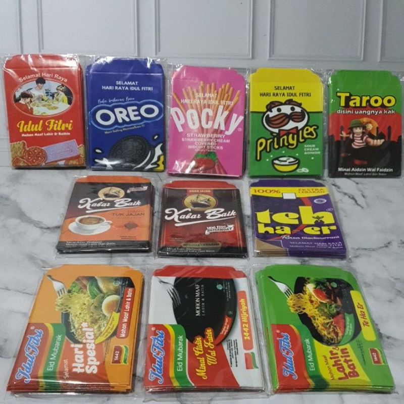 

10pcs amplop lebaran lucu aneka cemilan/angpao idullfitri snack and beverage/ampau limited