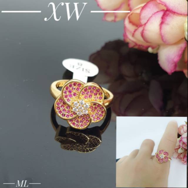 Cincin bunga mata pink C03031